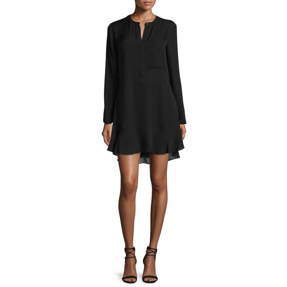 A.L.C. Montana Long-Sleeve Silk Flounce Dress Black Shirt Dress Size 0